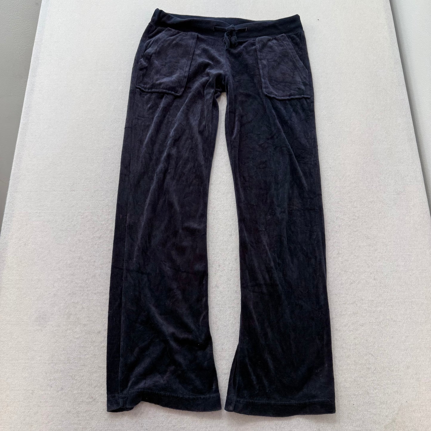 Juicy Couture Women's Navy Blue Velour Flared Track Pant Back Snap Pocket Size M