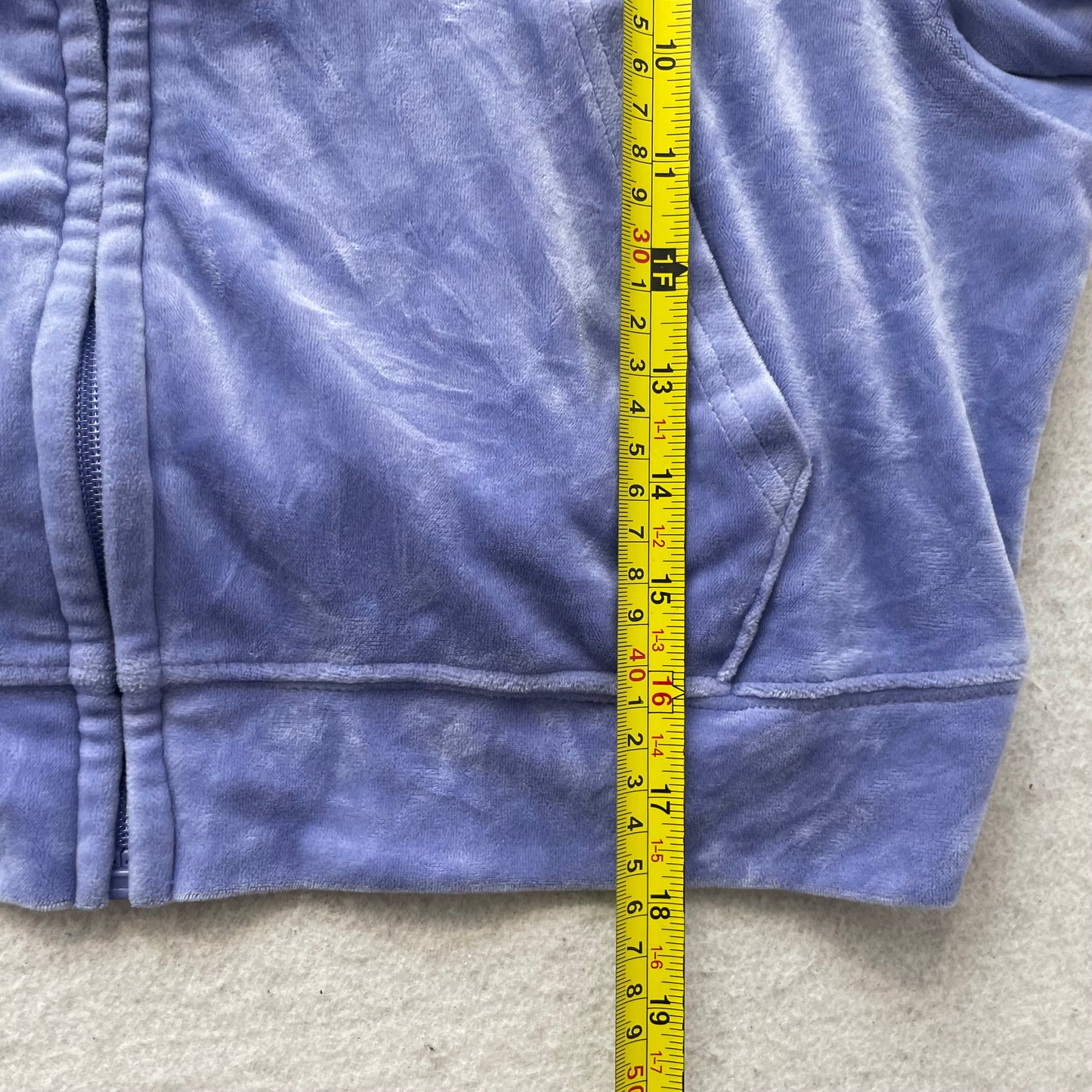 Juicy Couture Women's Periwinkle Blue Velour Zip Up Cropped Hoodie Logo Size 2XL