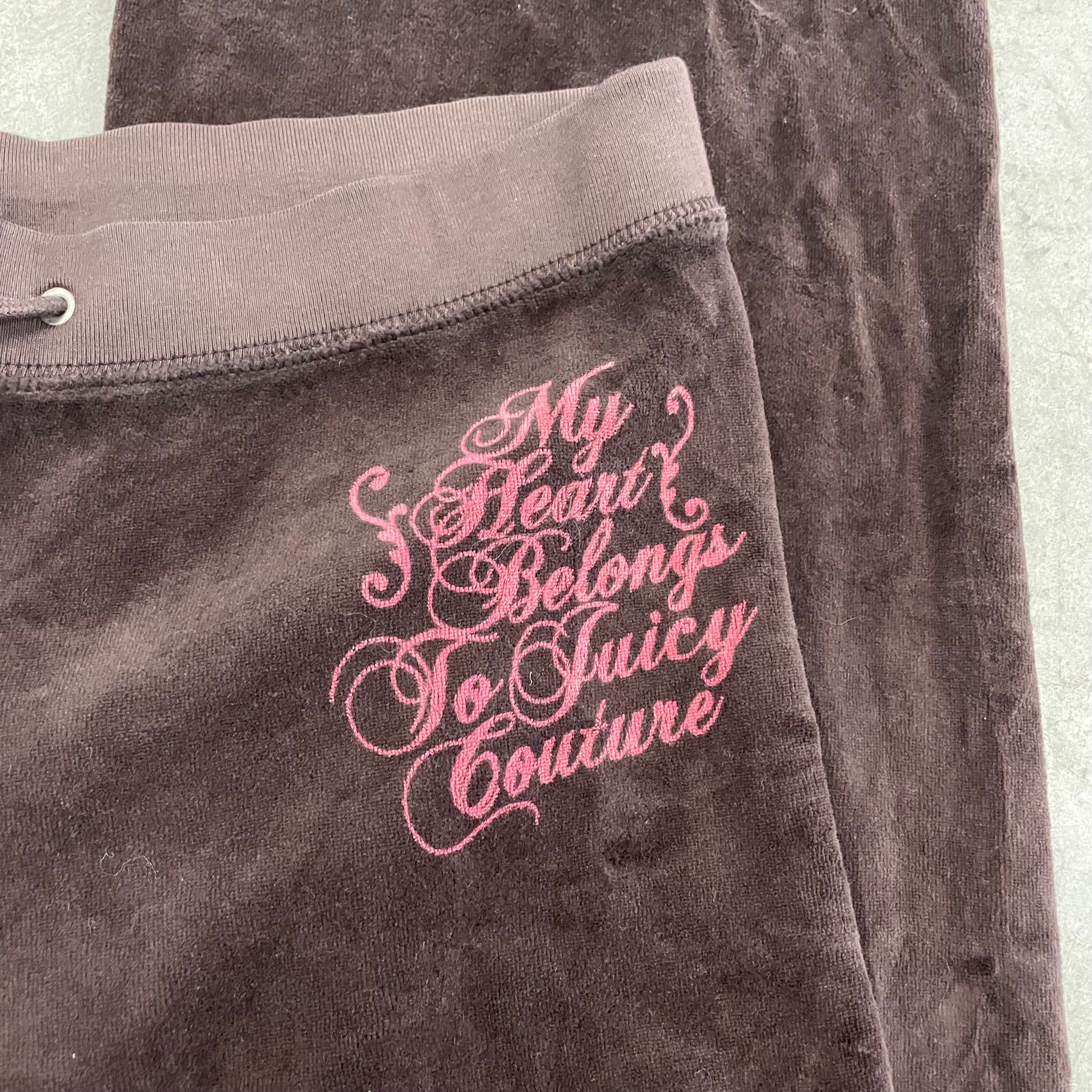 Vintage Juicy Couture “My Heart Belongs To Juicy Couture” Black Velour Flare Pants Size S