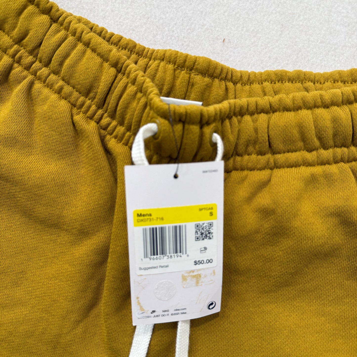 Nike Mustard Yellow Terry Cloth Drawstring Shorts Back Pocket Size S