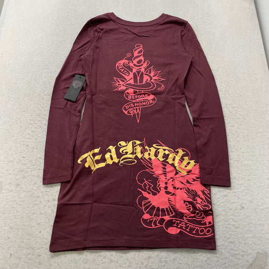 Ed Hardy Panther Dagger Death Before Dishonor Women's Burgundy Mini Dress Size S
