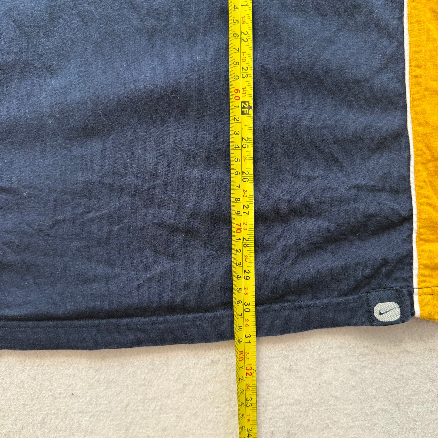 Nike Men Navy Yellow Cotton T-Shirt Long Sleeves Raglan Cut Swoosh Logo Size 2XL