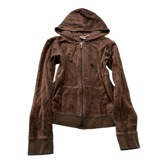 Juicy Couture Women's Brown Zip-Up Hoodie Pockets Drawstring Classic Size M