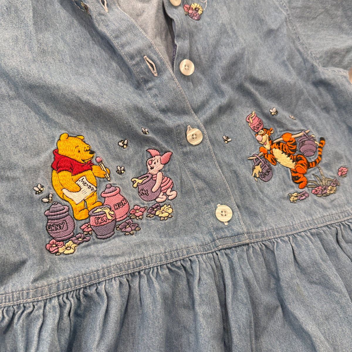 Winnie The Pooh Embroidered Chambray Denim Dress Size L photo 3