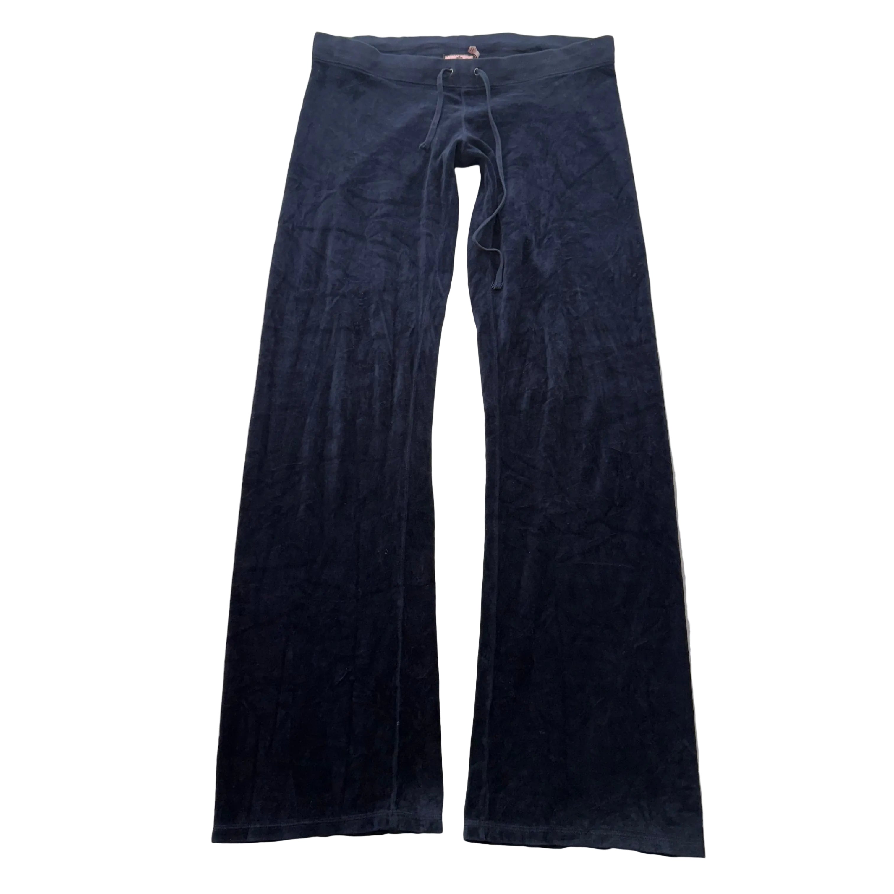 Vintage Juicy Couture Women's Navy Velour Flared Track Pants Loungewear Size S