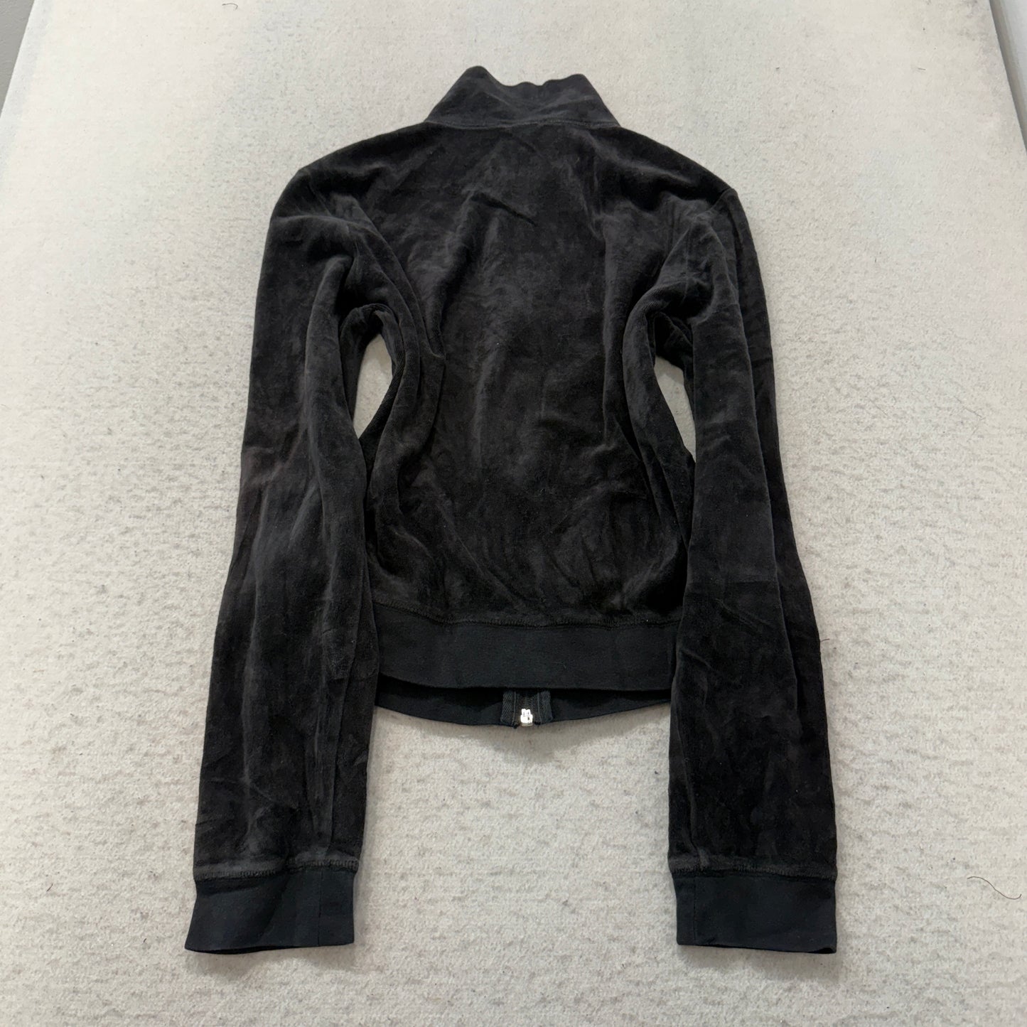 Vintage Juicy Couture Women's Black Velour Zip-Up Track Jacket Pockets Size L