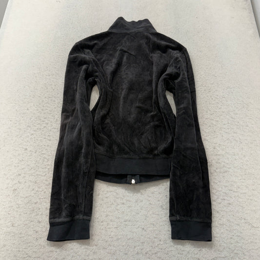 Vintage Juicy Couture Women's Black Velour Zip-Up Track Jacket Pockets Size L
