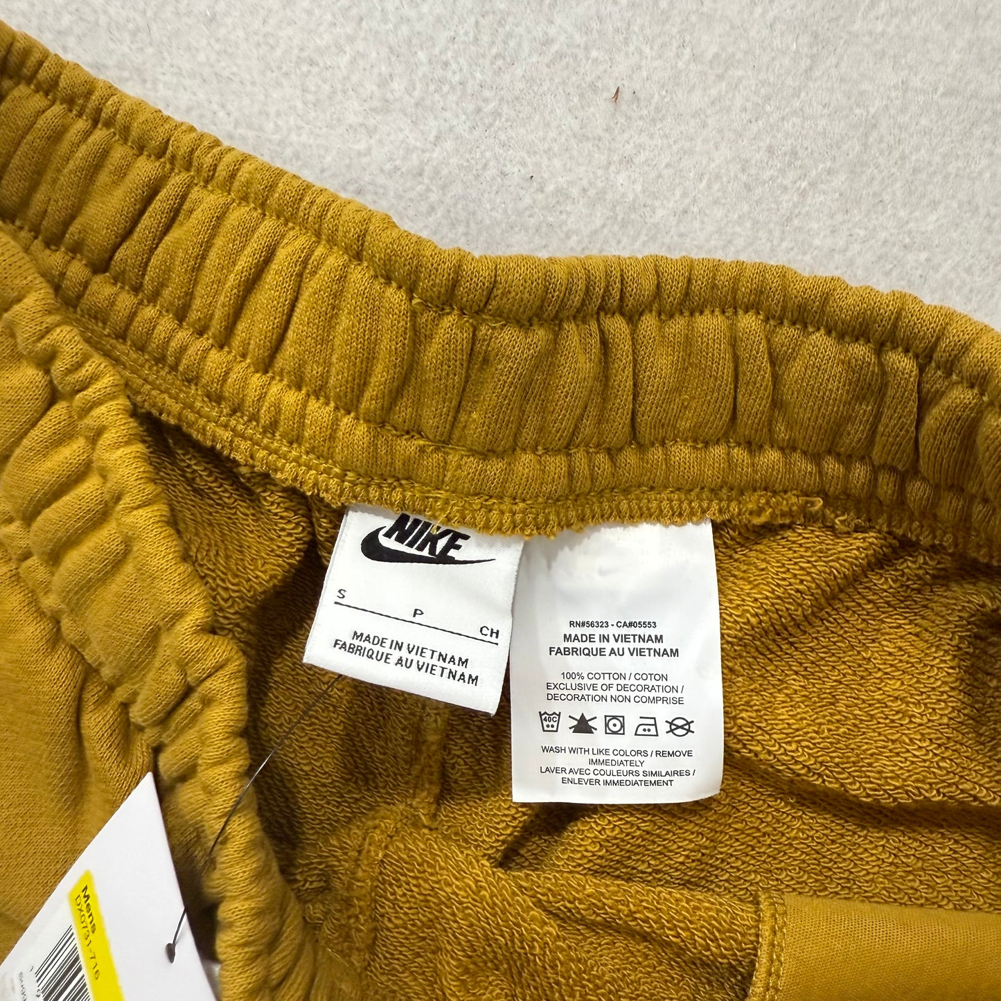 Nike Mustard Yellow Terry Cloth Drawstring Shorts Back Pocket Size S