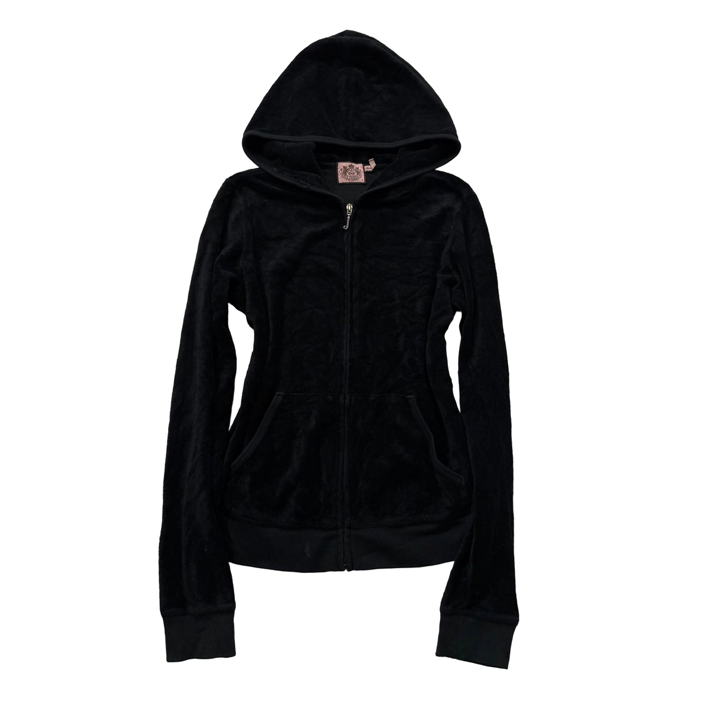 Juicy Couture Womens Black Terrycloth Zip Up Hoodie Split Kangaroo Pocket Size M