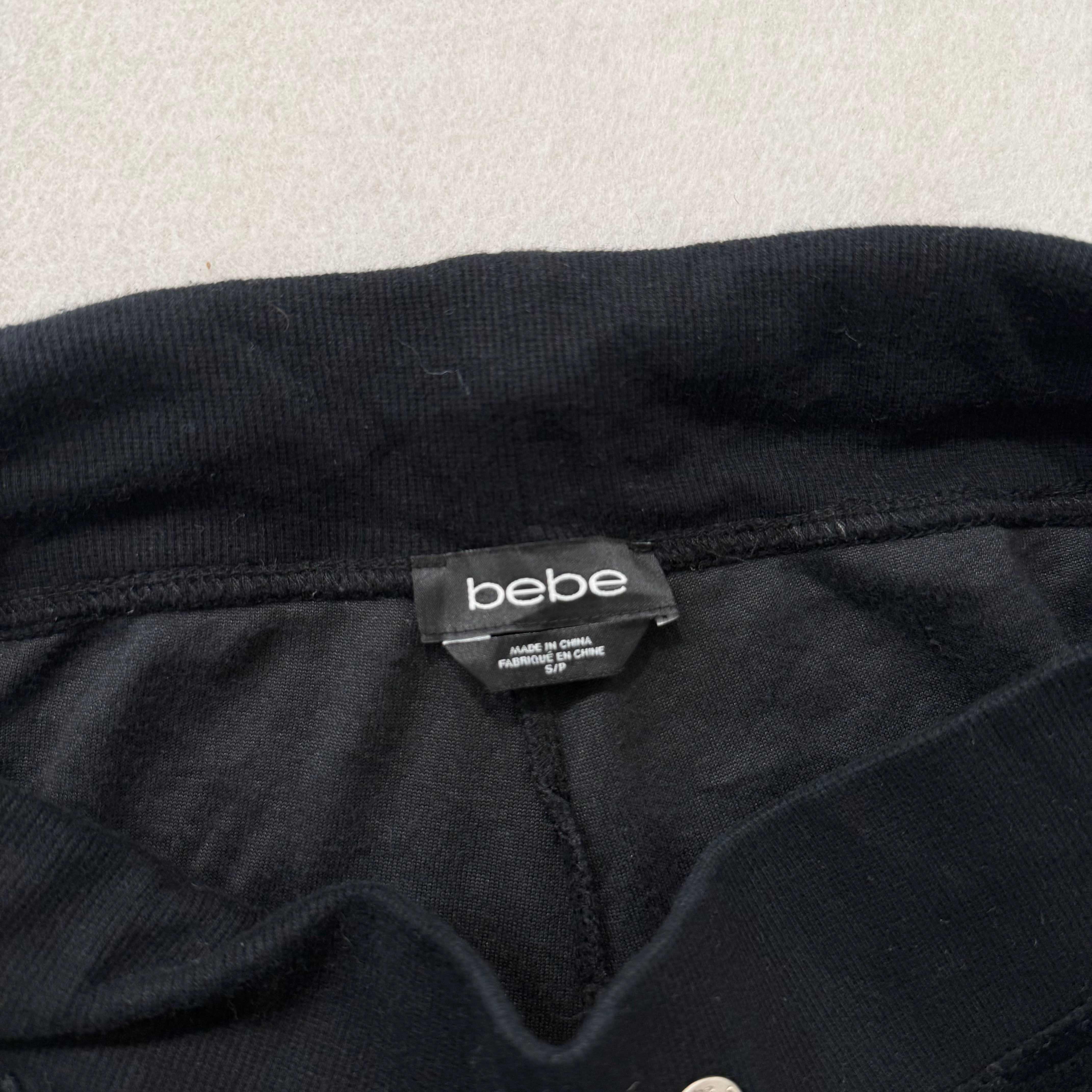 Bebe black velour rhinestone logo low rise flare pants size S