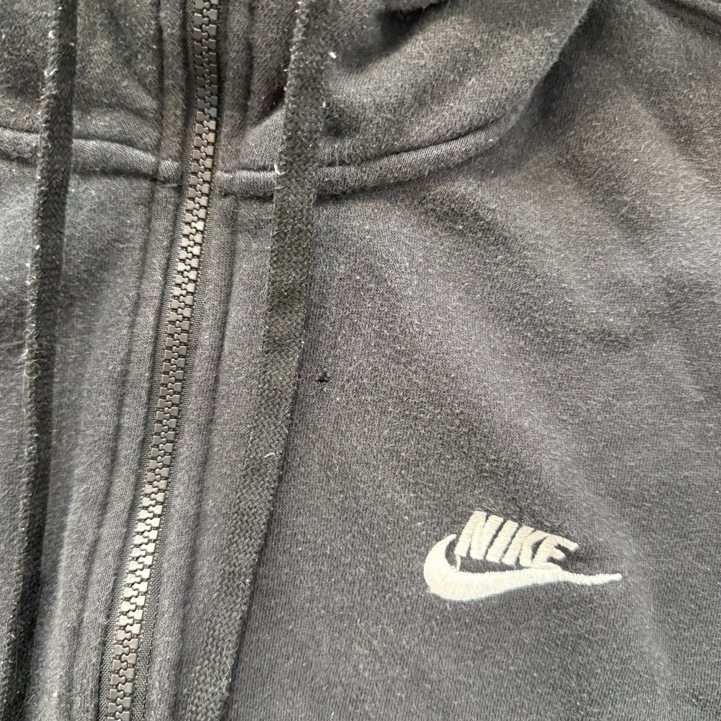 Nike Mens Washed Black Cotton Blend Full Zip Hoodie Split Kangaroo Pocket Size S