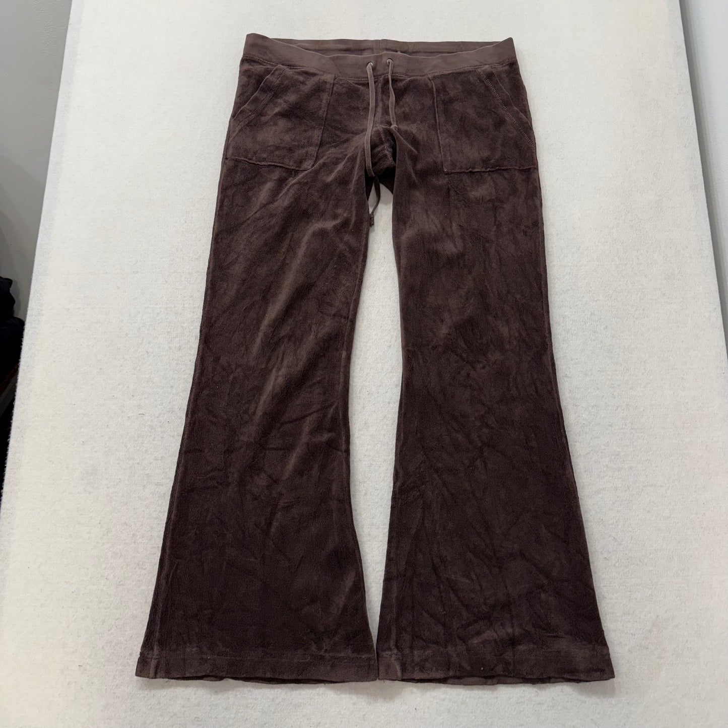 Juicy Couture Brown Terry cloth Tracksuit Set Zip Up Hoodie & Flared Pants Y2k Size M