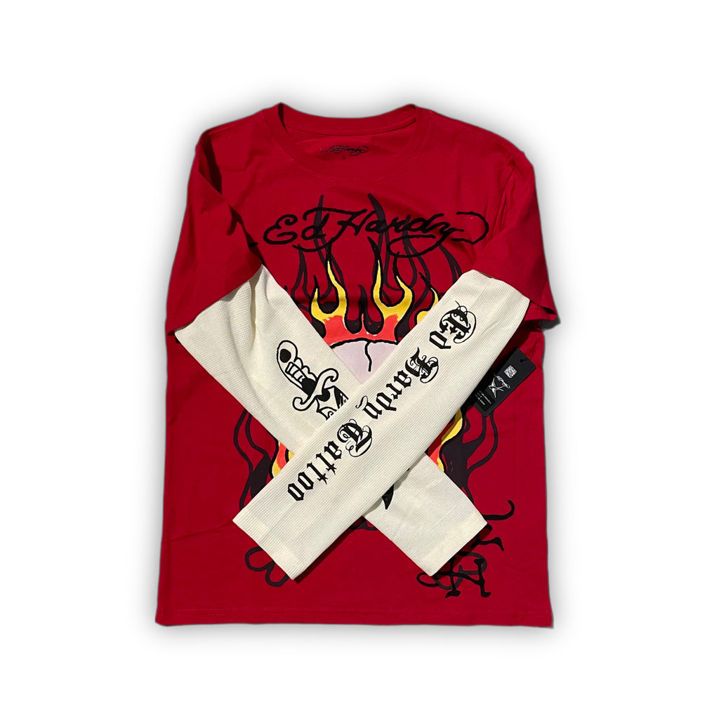 Ed hardy “Flame Skull” Cherry Red Thermal Tee