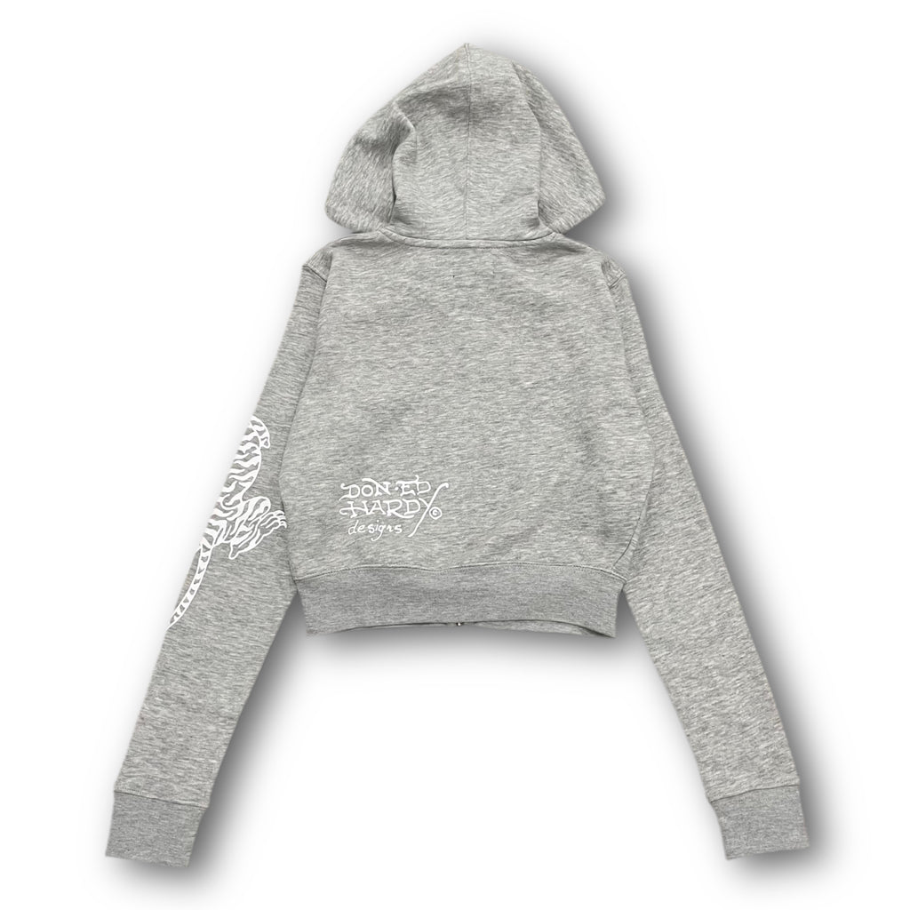 ED HARDY “Tiger Roar” GREY CROPPED ZIP UP HOODIE