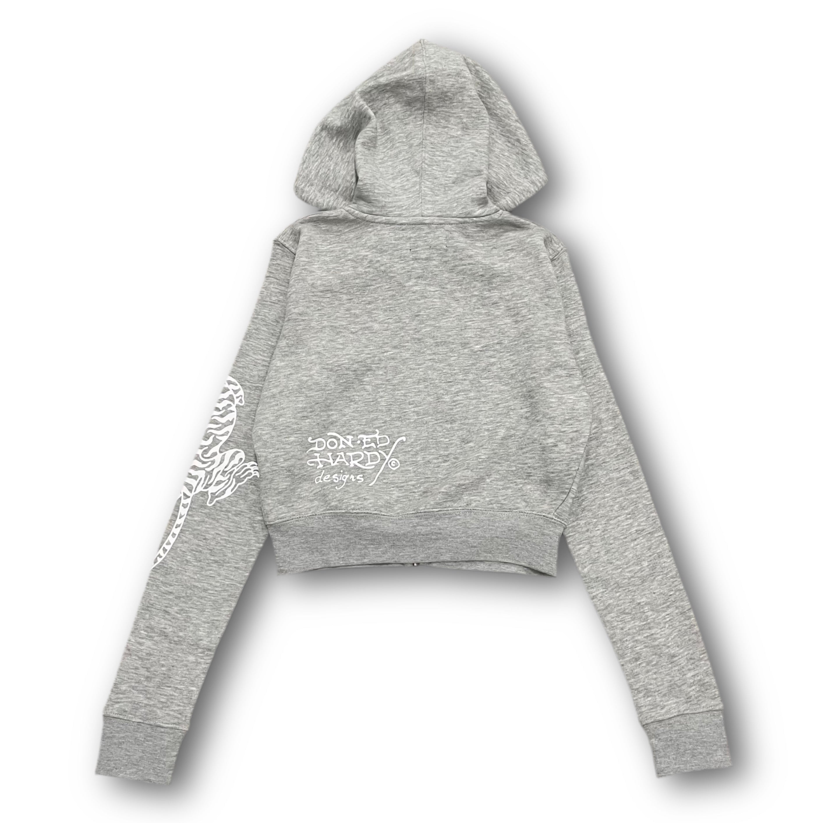 ED HARDY “Tiger Roar” GREY CROPPED ZIP UP HOODIE