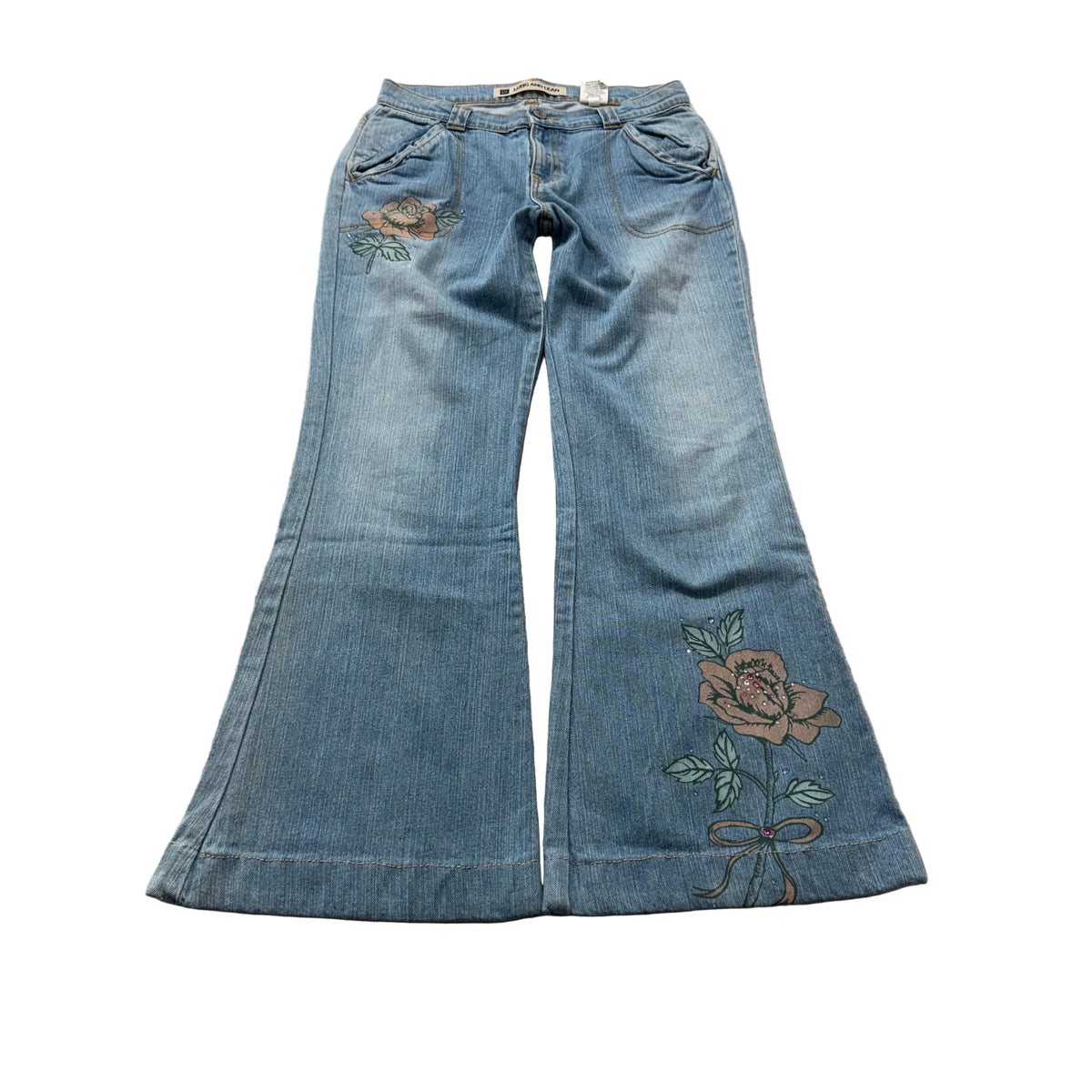 Gap Long and Lean Flare Jeans light wash blue front view