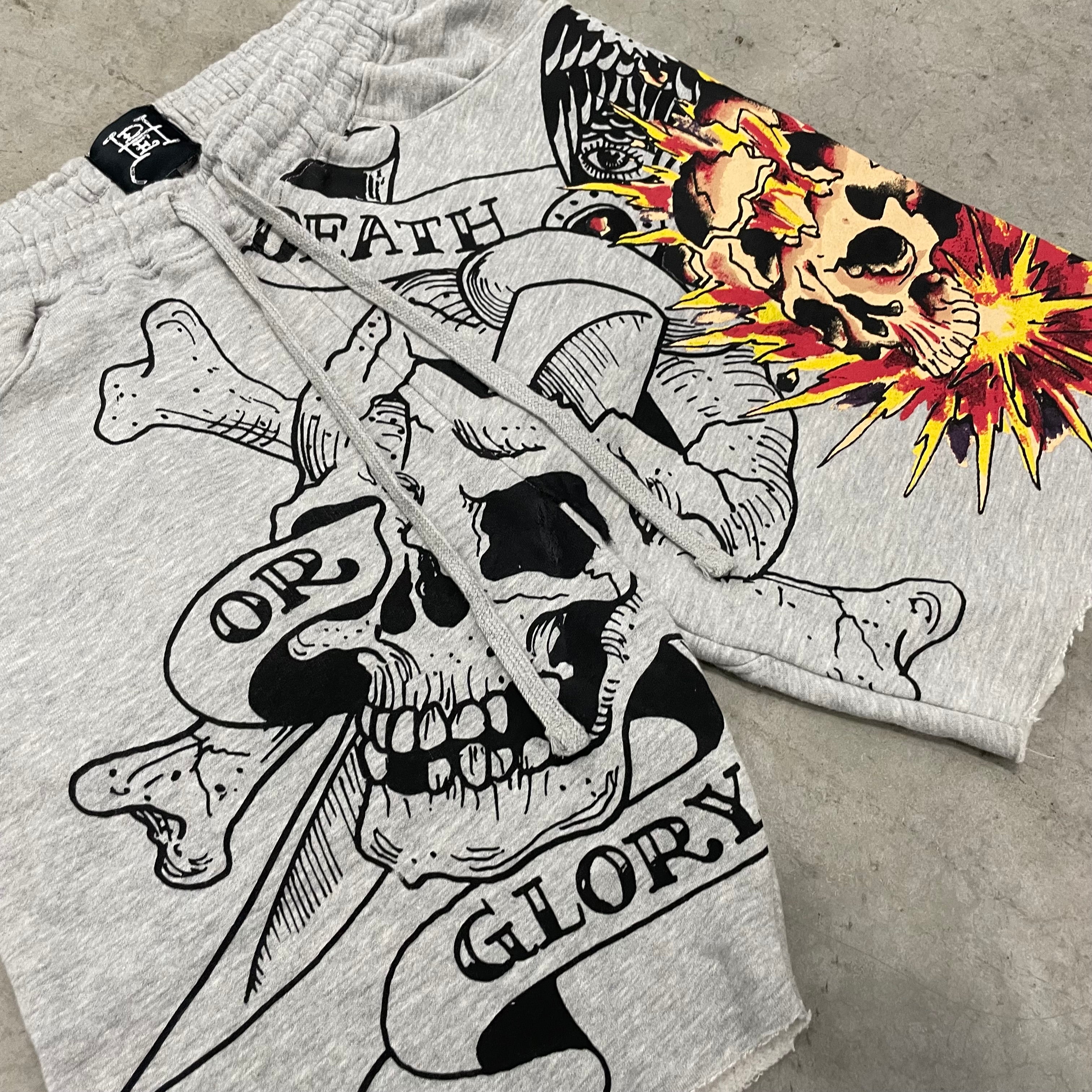 ED HARDY “Death Or Glory” GREY FLEECE SHORTS