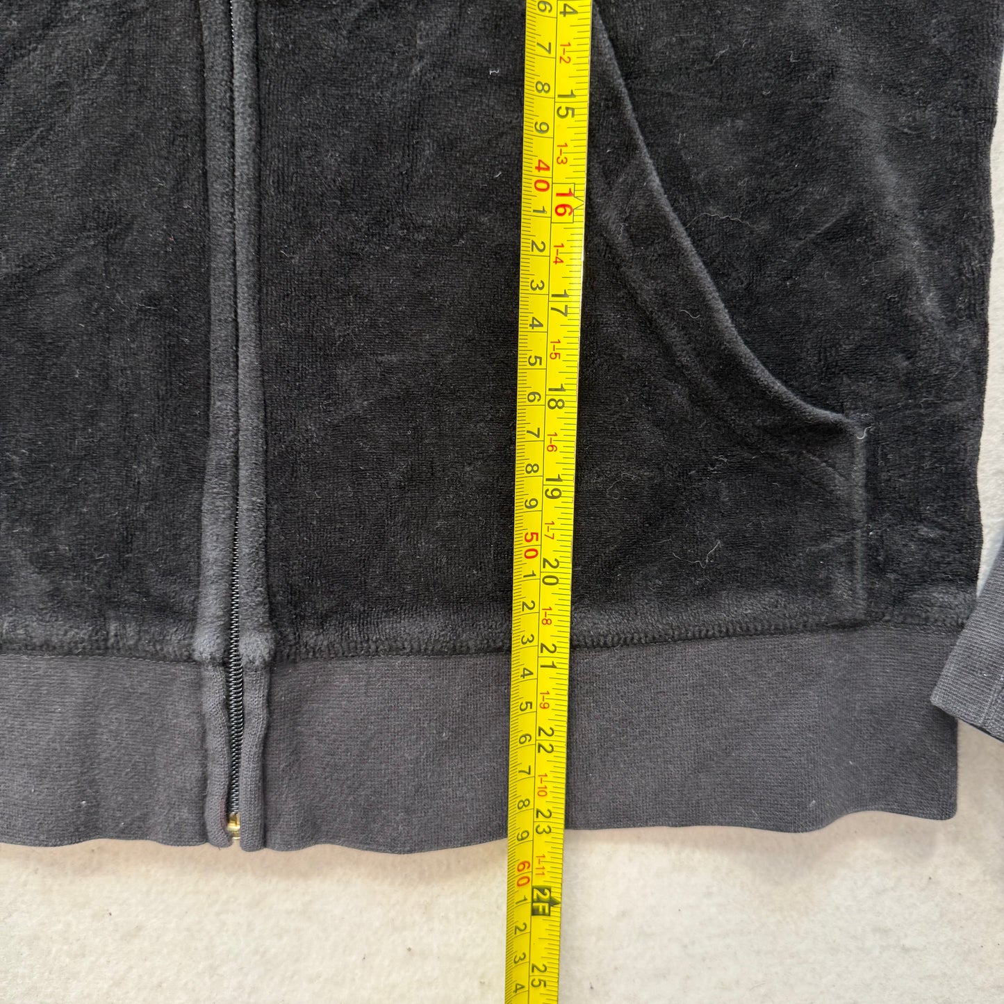 Juicy Couture Women's Black Velour Full Zip Hoodie Loungewear Crown Logo Size L