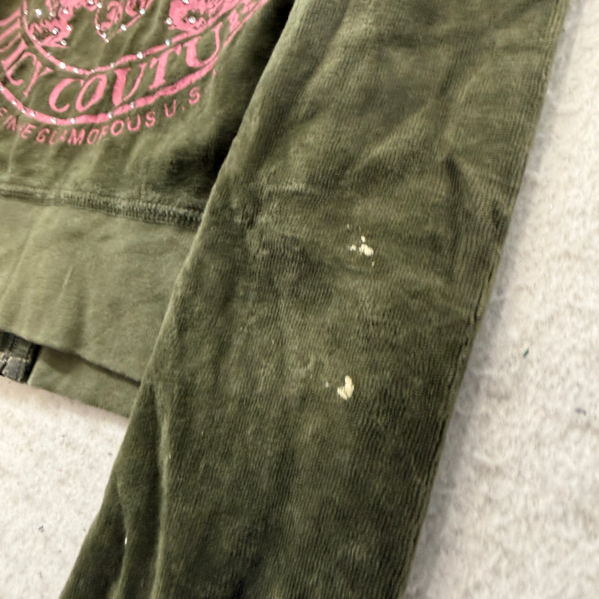 RARE 2003 Juicy Couture Scottie Dogs Womens Olive Green Velour Zip-Up Hoodie - S
