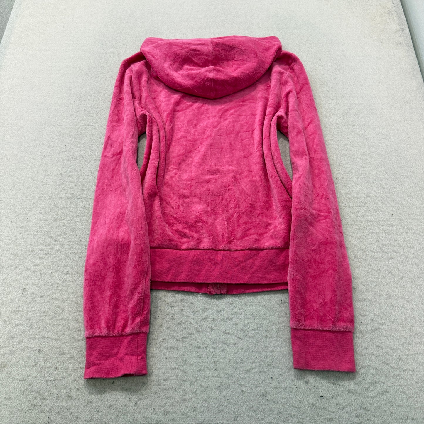 Juicy Couture Women's Pink Velour Zip-Up Hoodie Drawstring Loungewear Y2K Size M