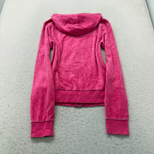 Juicy Couture Women's Pink Velour Zip-Up Hoodie Drawstring Loungewear Y2K Size M