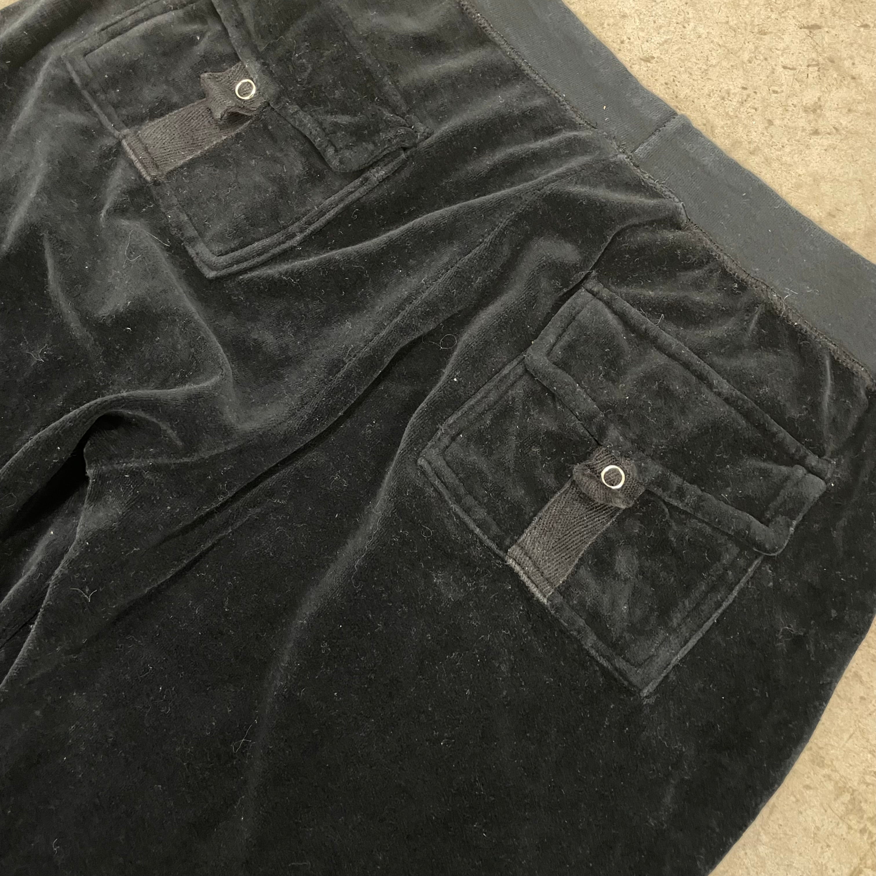Vintage Juicy Couture Black Velour Flared Pants with Snap Pockets Size XL