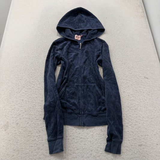Vintage Juicy Couture Cupcake Couture Women's Navy Blue Velour Zip-Up Hoodie - S