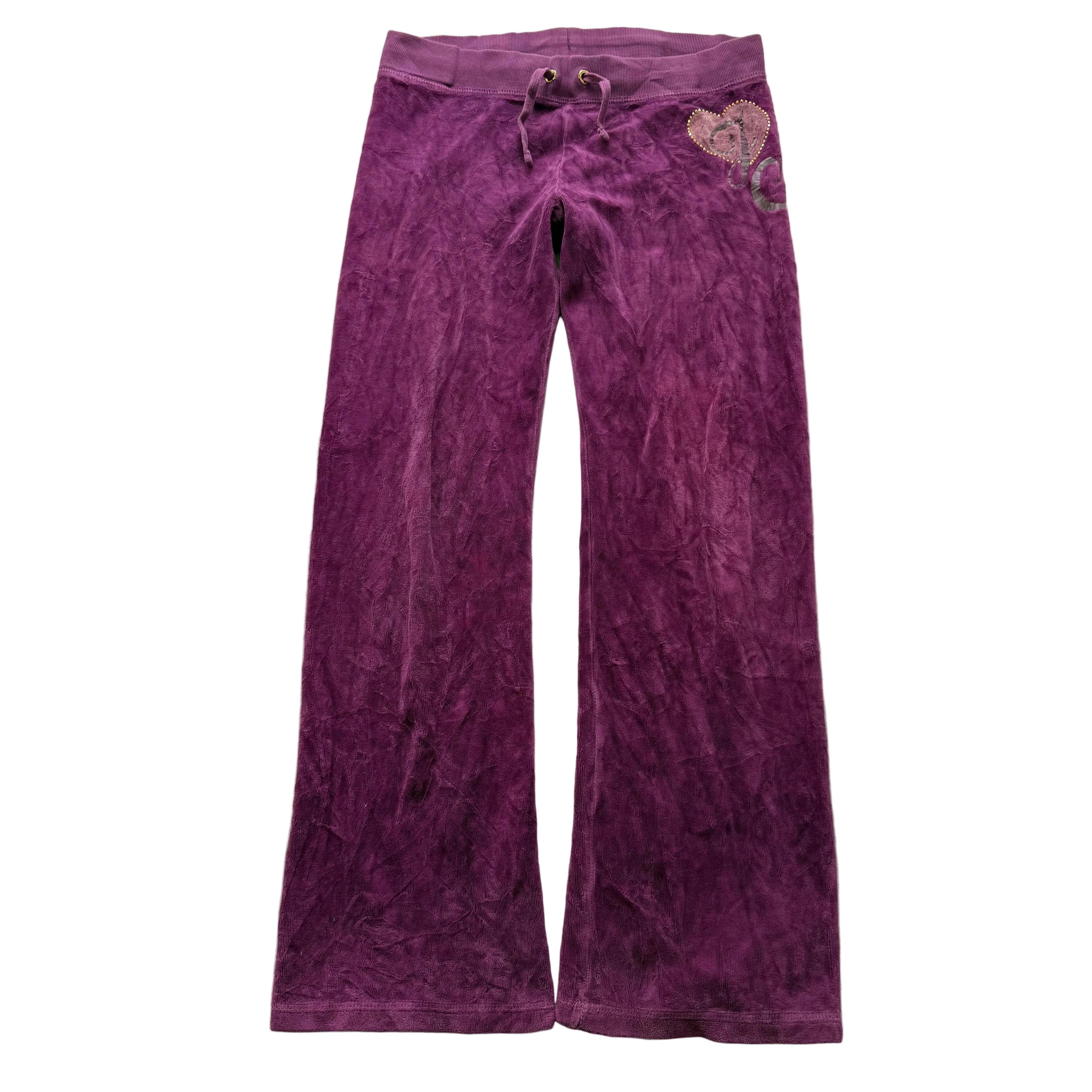Juicy Couture Women's Deep Purple Velour Flare Track Pant Rhinestone Logo Size 7