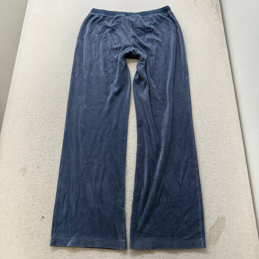 Juicy Couture Womens Navy Blue Velour Flared Track Pants Rhinestones Logo Size M