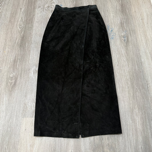 Vintage Danier Canada Women's Black Suede Maxi Skirt Wrap High Waist Y2K Size 4