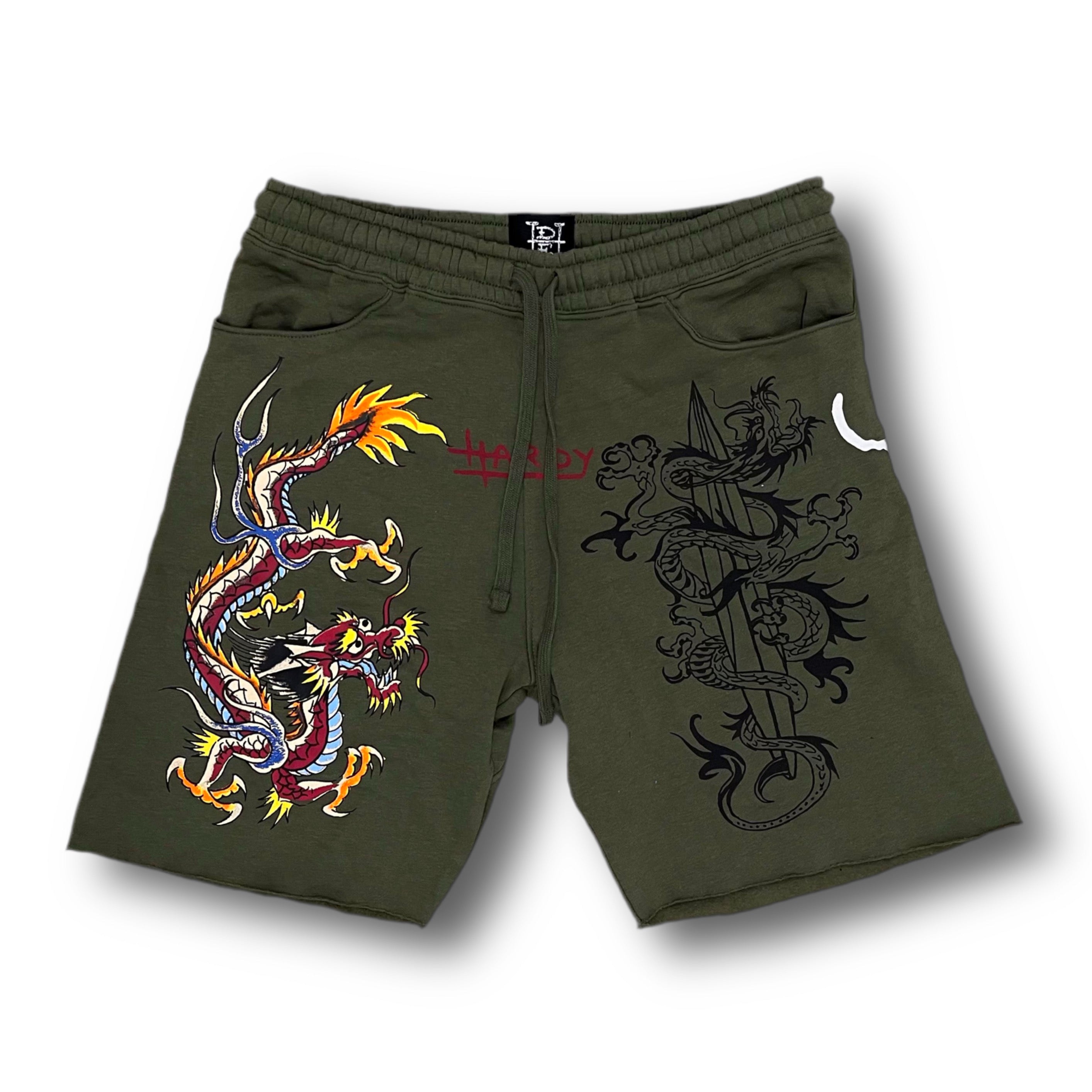 ED HARDY “Dragon” OLIVE SHORTS