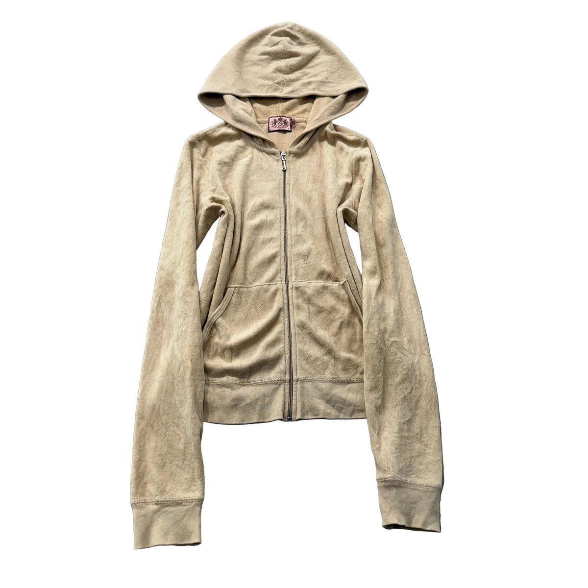 Juicy Couture tan beige velour zip hoodie front size M