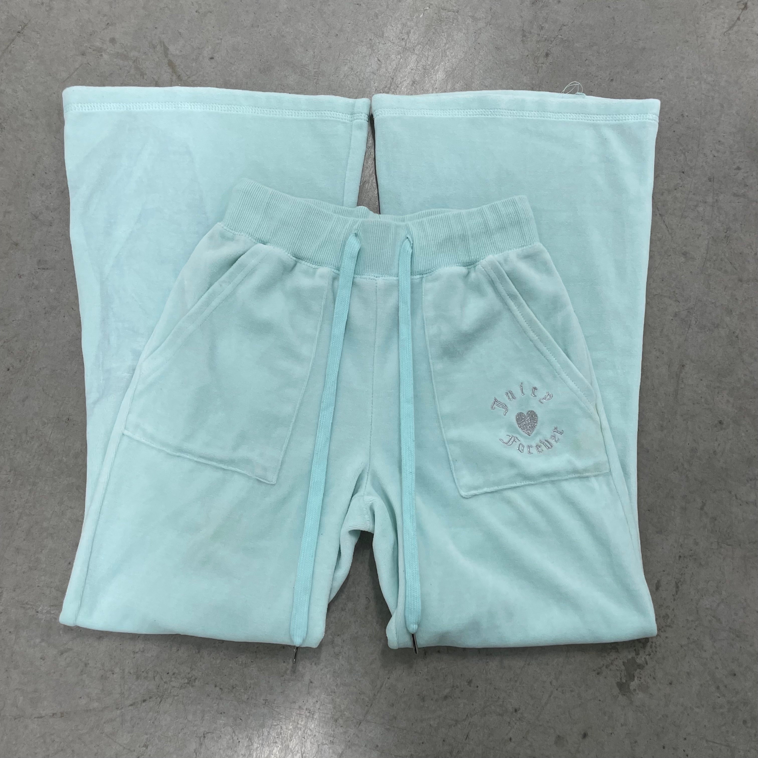 Light Blue Velour Juicy Couture X Forever 21 Flared Pants w/ RHINESTONE DESIGN SIZE XS