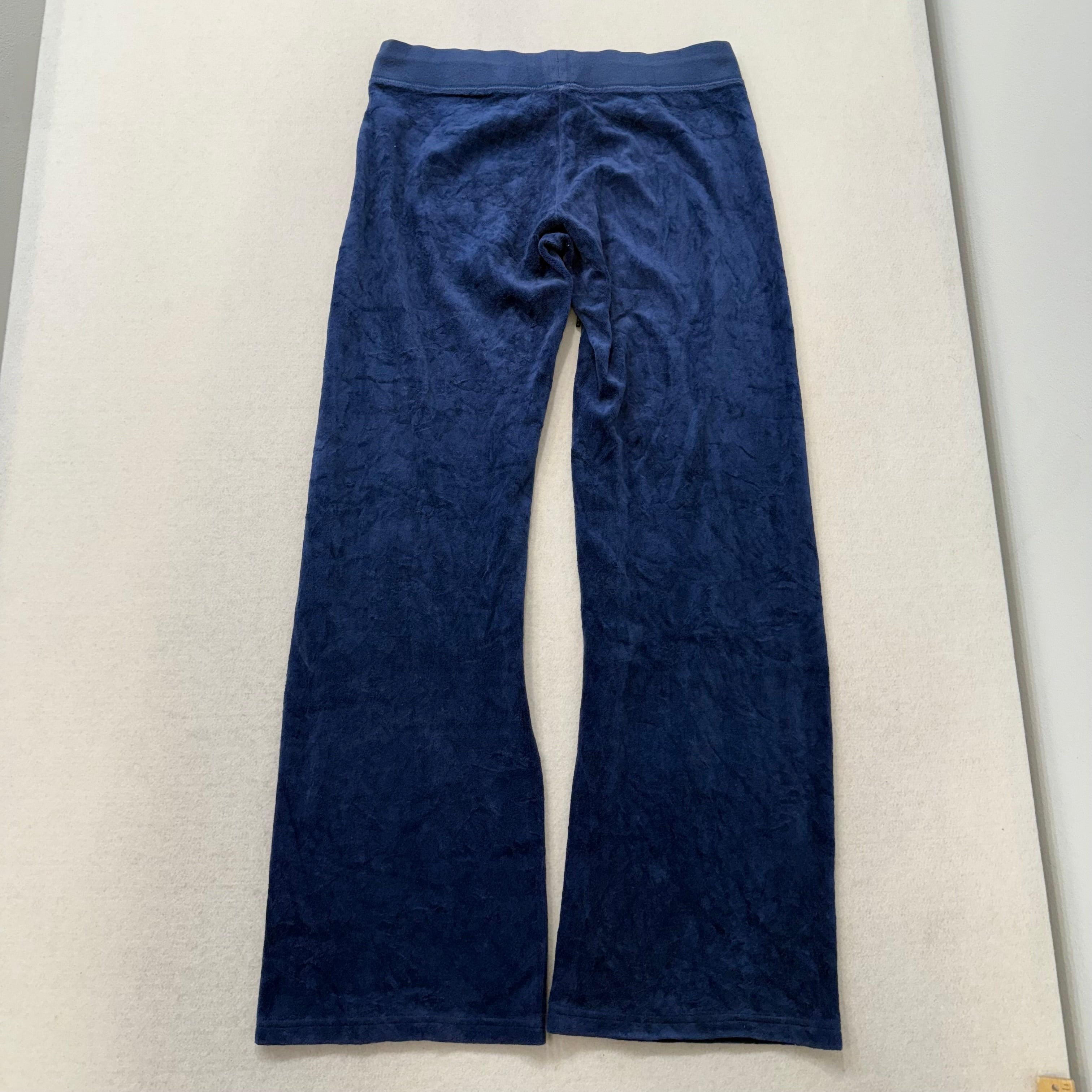 Vintage Juicy Couture Royal Blue Drawstring Flare Velour Pants Size S