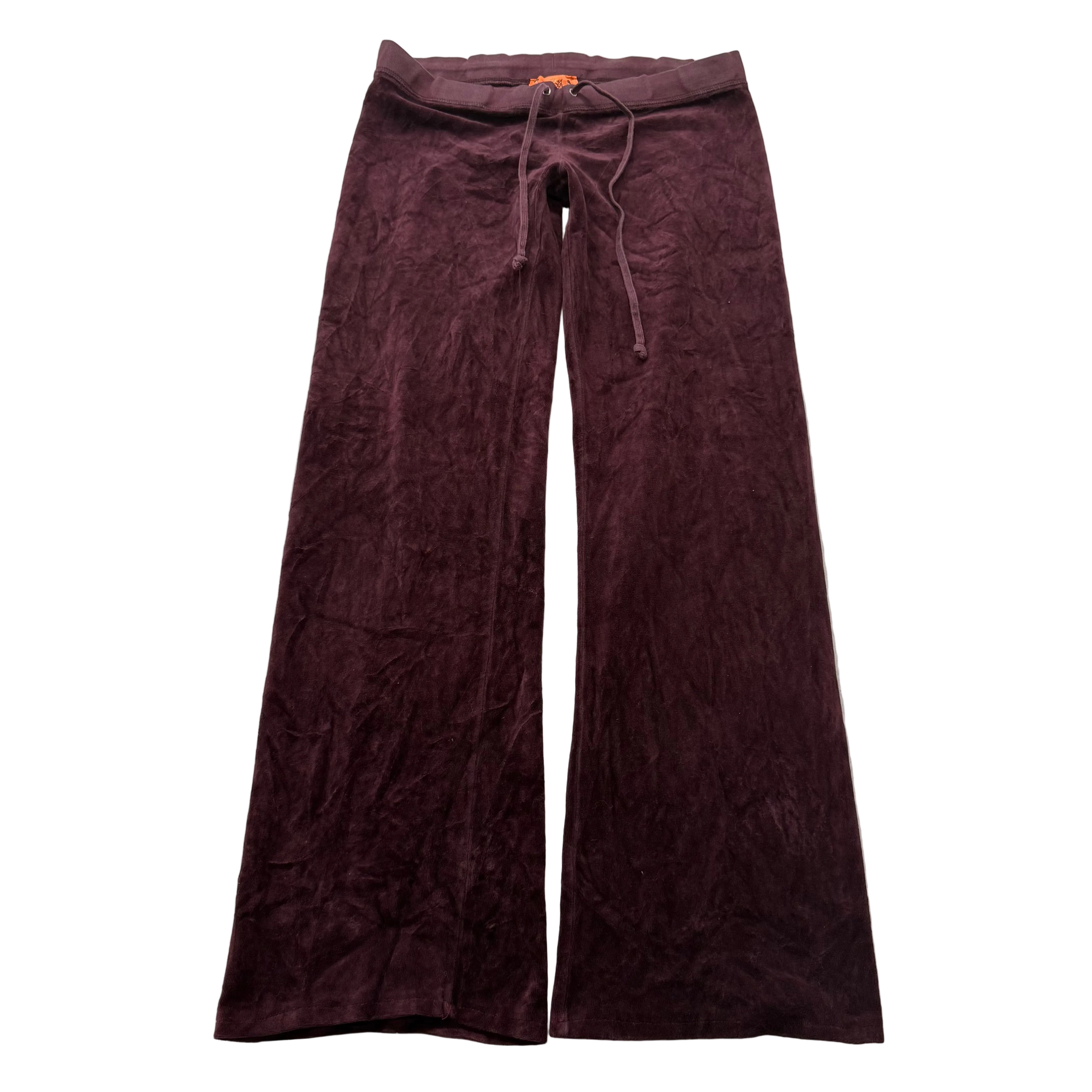 2003 Vtg Juicy Couture Womens Burgundy Velour Flare Track Pant Orange Tag Size S