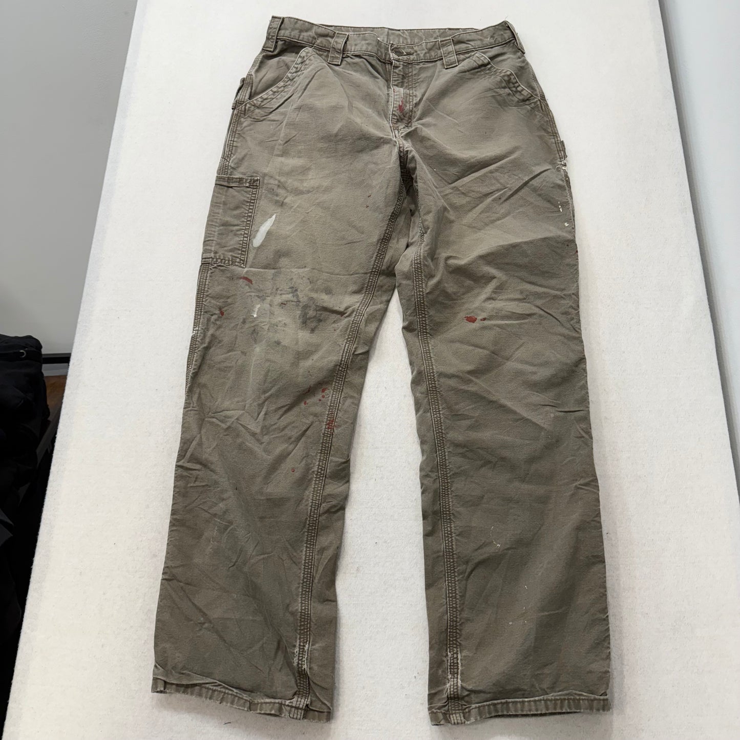 Carhartt Men's Tan Cotton Straight Leg Carpenter Pants Tool Pockets Waist 34