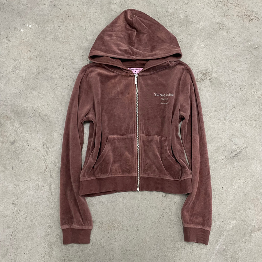 Vintage Juicy Couture X Forever 21 Rhinestone brown velour zip up hoodie size L