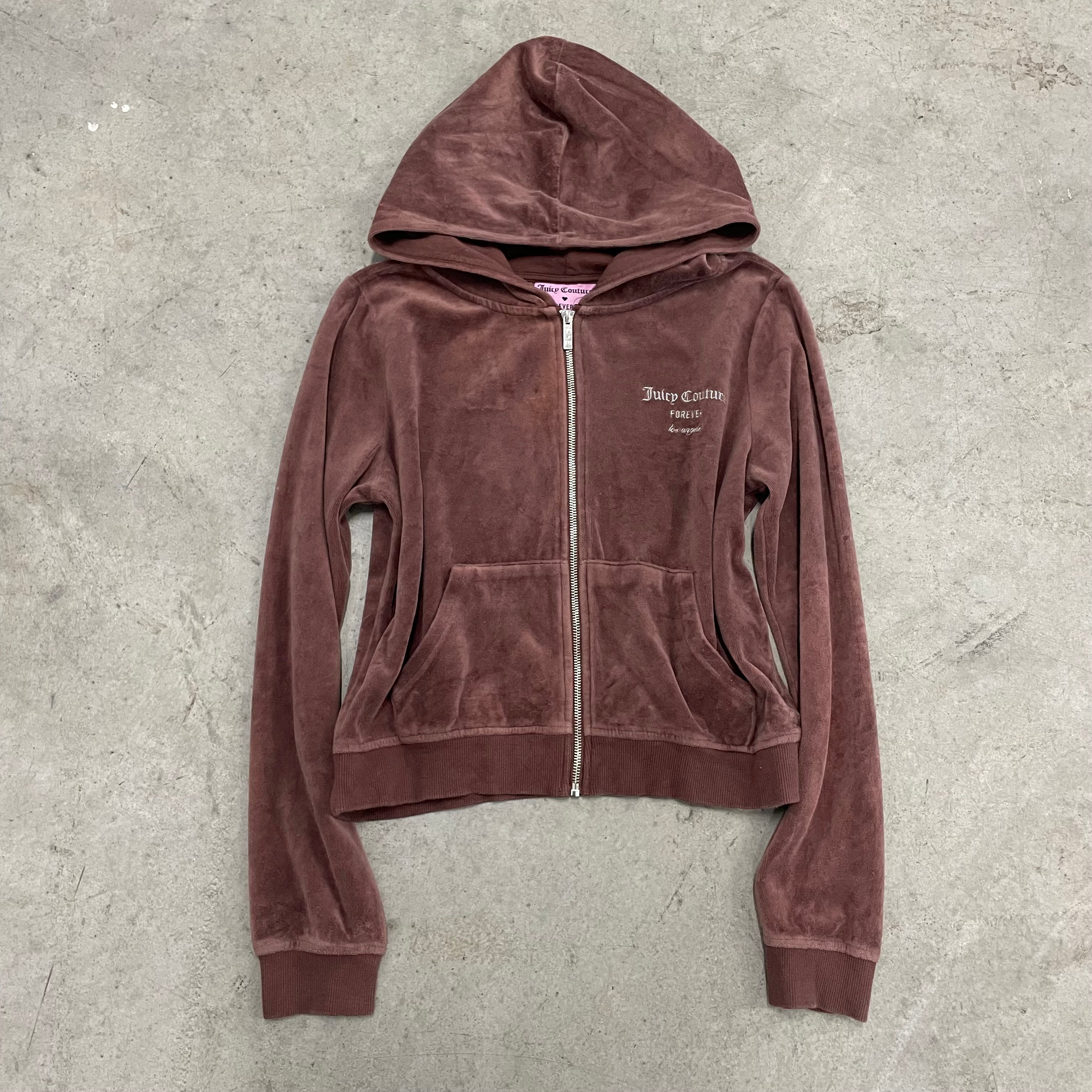 Vintage Juicy Couture X Forever 21 Rhinestone brown velour zip up hoodie size L