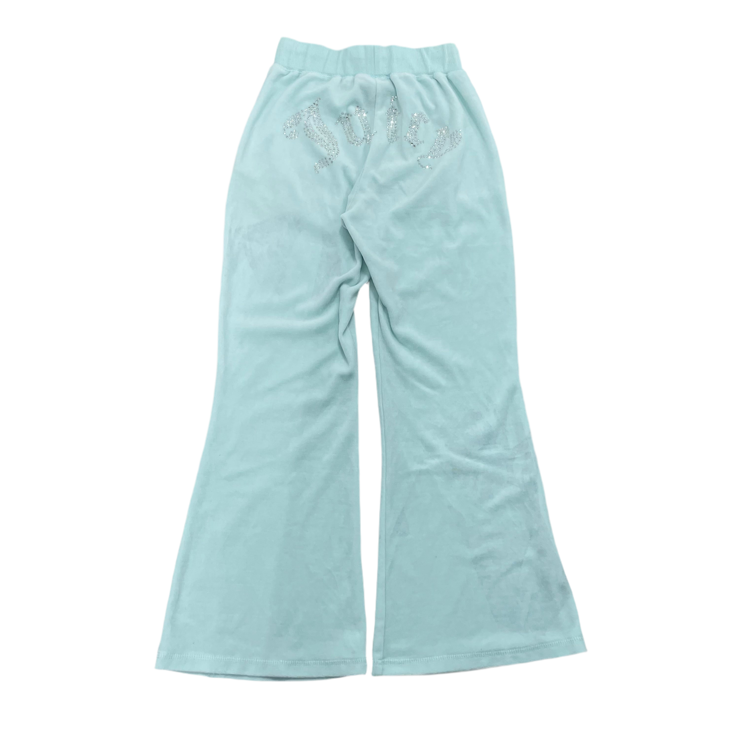 Light Blue Velour Juicy Couture X Forever 21 Flared Pants w/ RHINESTONE DESIGN SIZE XS