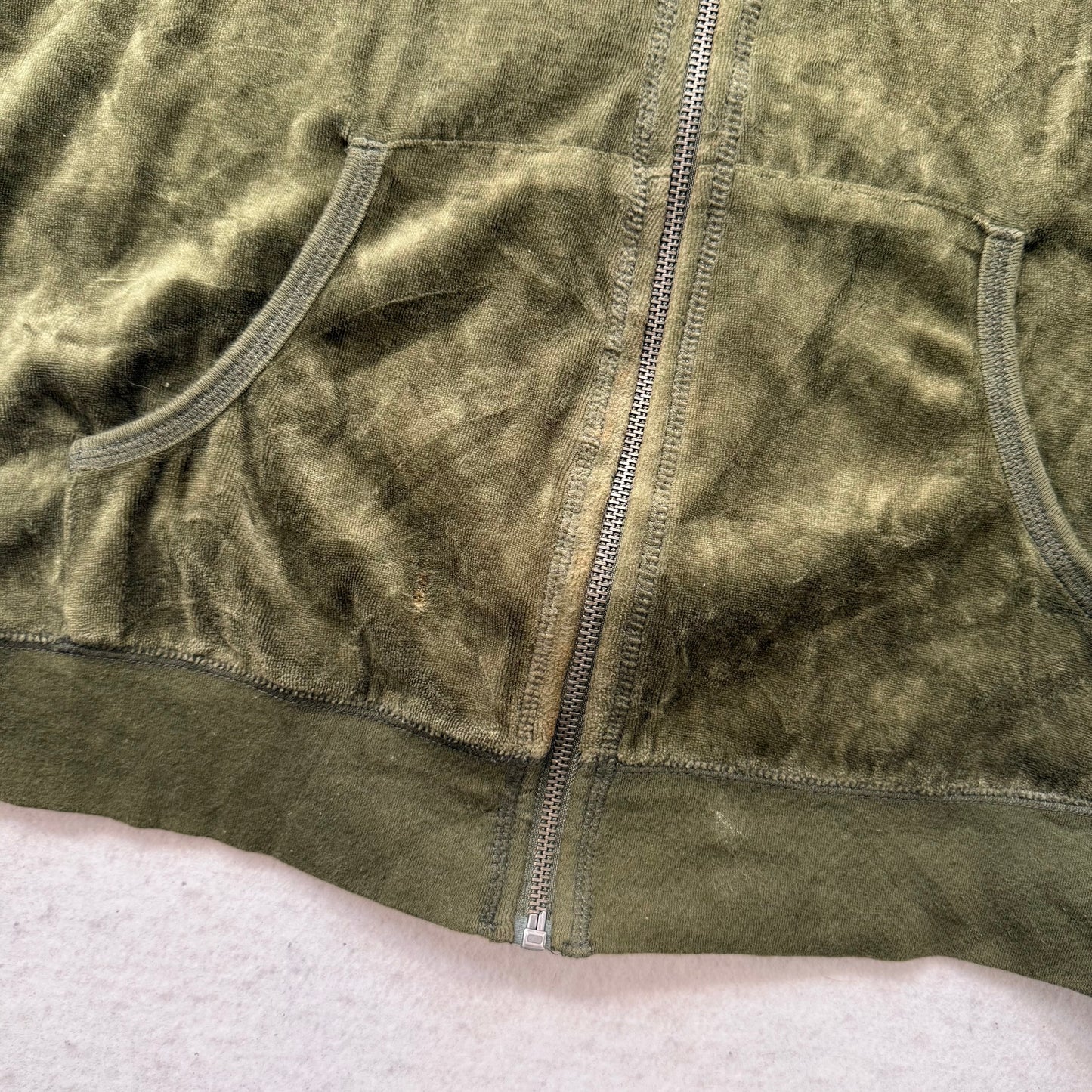 Juicy Couture Women's Olive Green Velour Zip Up Hoodie Loungewear Y2K Size XL