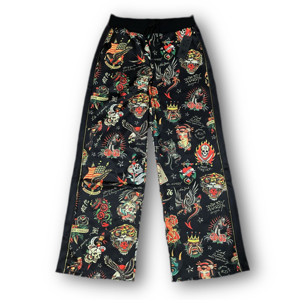 ED HARDY EMBROIDERED TRACK PANTS