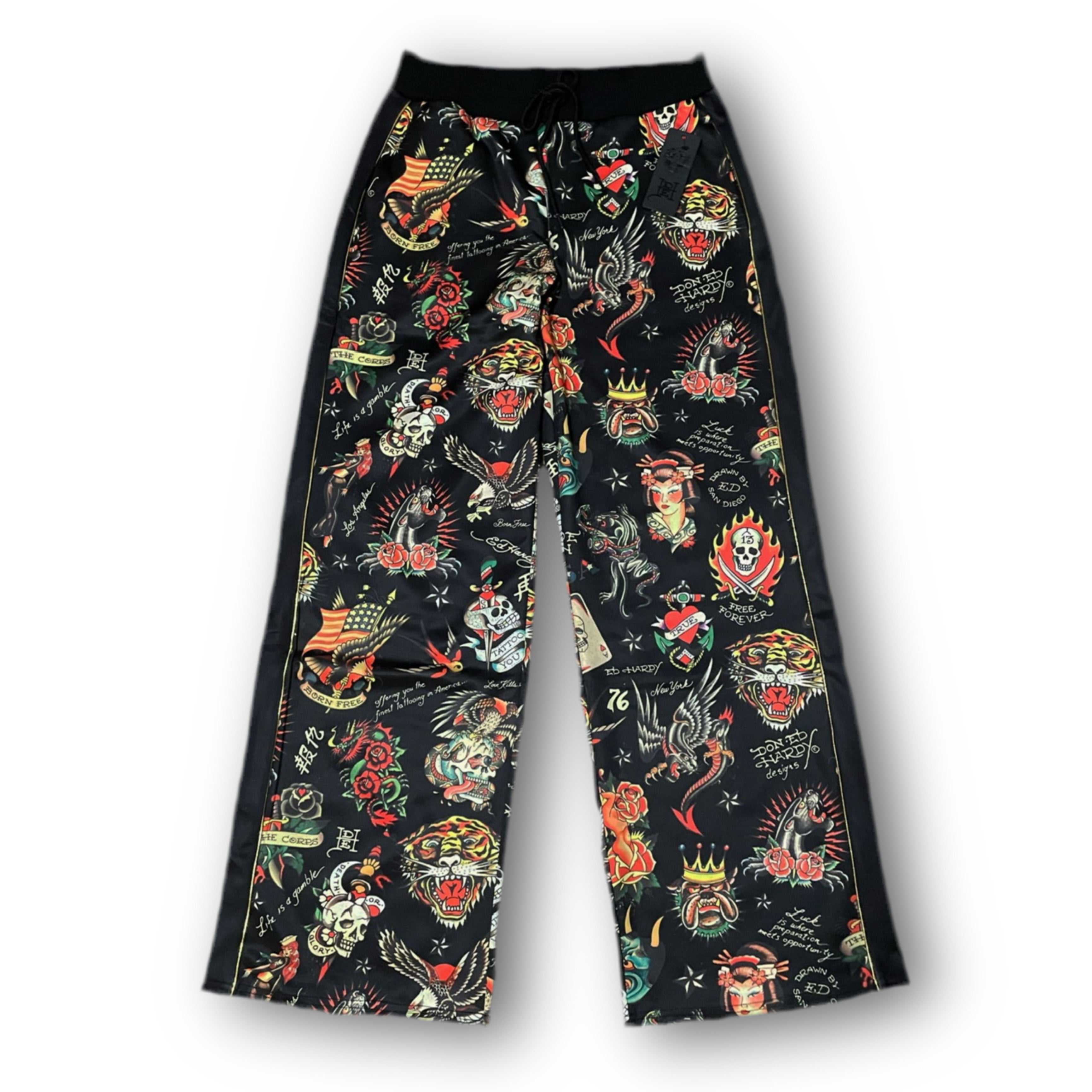 ED HARDY EMBROIDERED TRACK PANTS