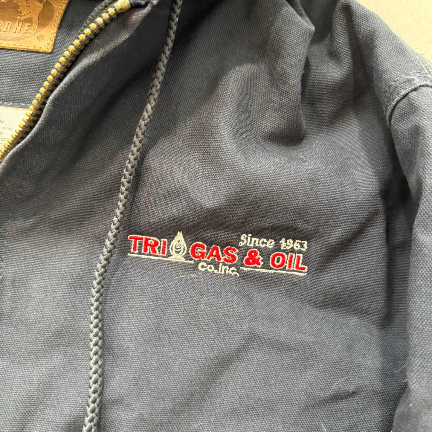 Berne Men's Navy Blue Canvas Full Zip Jacket Workwear Slash Pocket Logo Size M