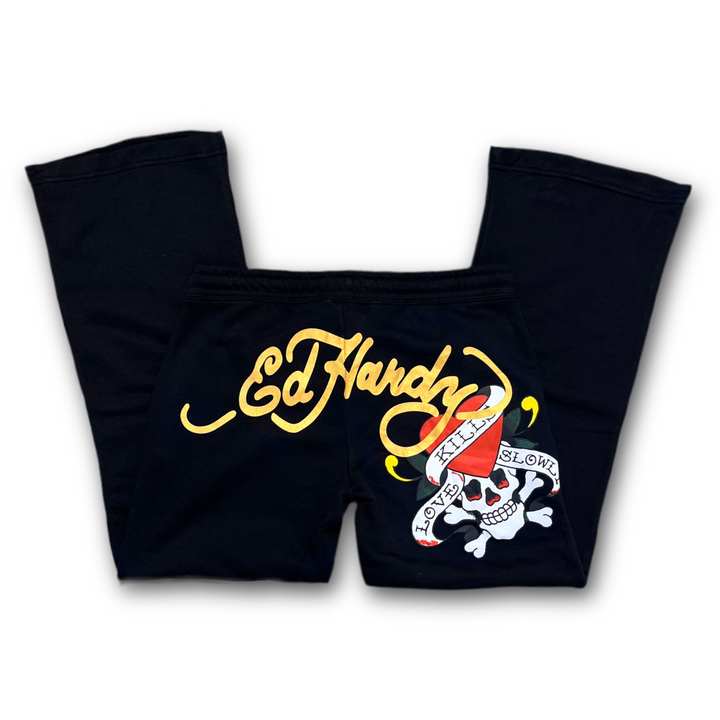 ED HARDY “LKS skull” BLACK FLARE PANTS