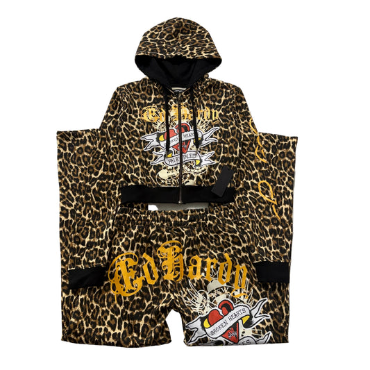 ED HARDY "Broken Heart" LOEPARD FLARED MATCHING SET