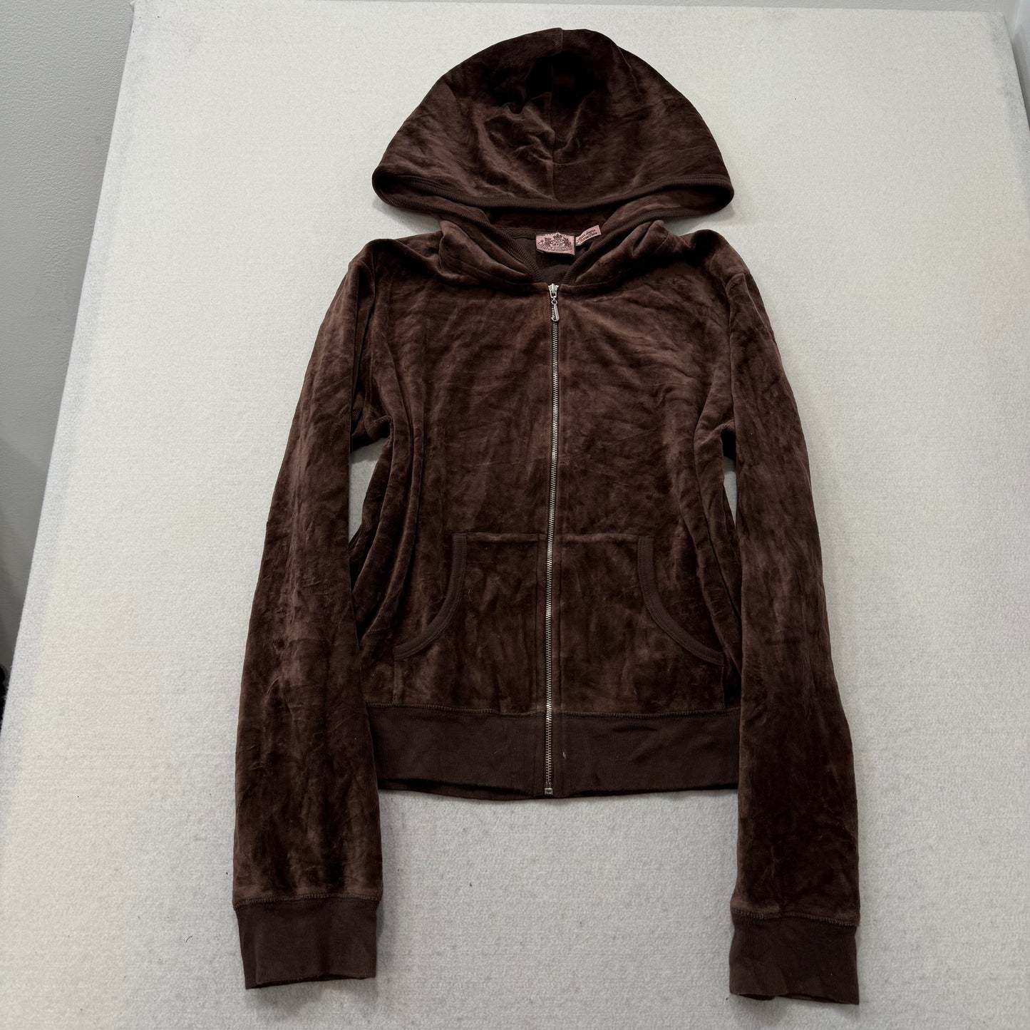 Juicy Couture Brown Velour Tracksuit Set Zip-Up Hoodie & Drawstring Pant Size M/L