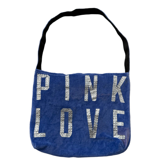 PINK Victoria's Secret Womens Blue Velour Sequin Lettering Logo Y2k Shoulder Bag