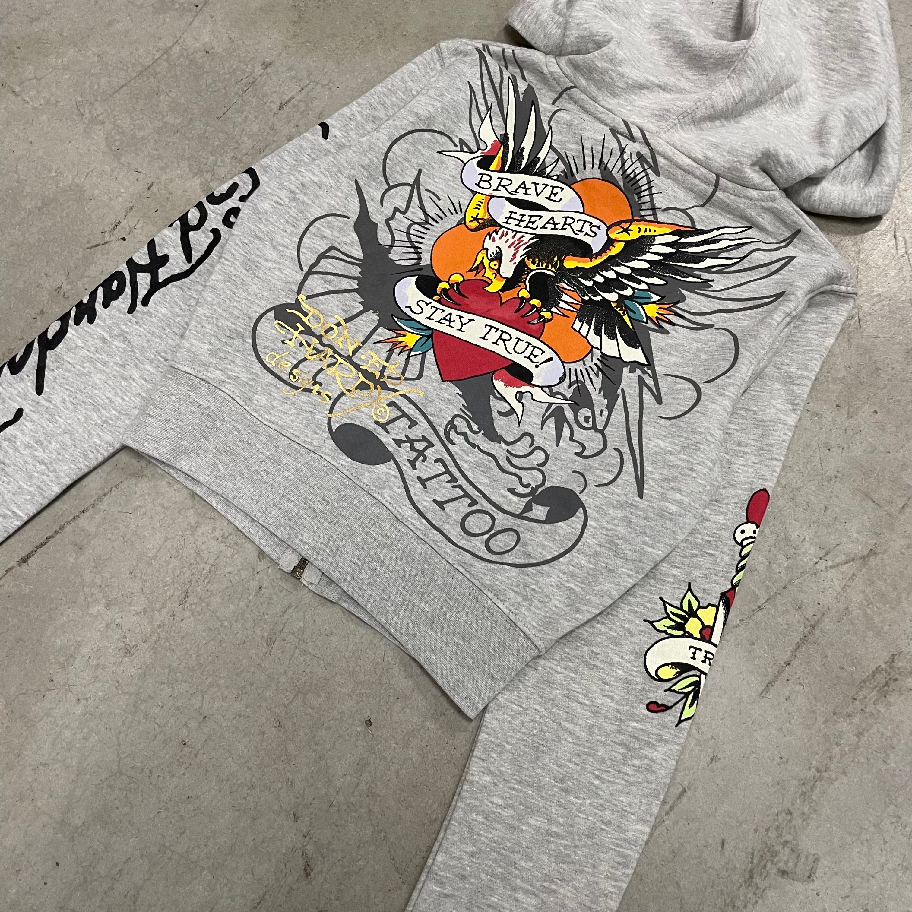 ED HARDY “BRAVE EAGLE” GREY CROPPED HOODIE