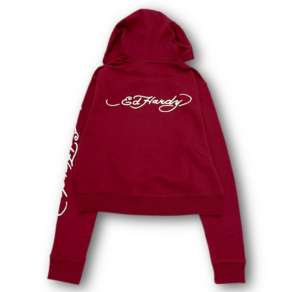 ED HARDY “Koi fish” BURGUNDY CROPPED HOODIE