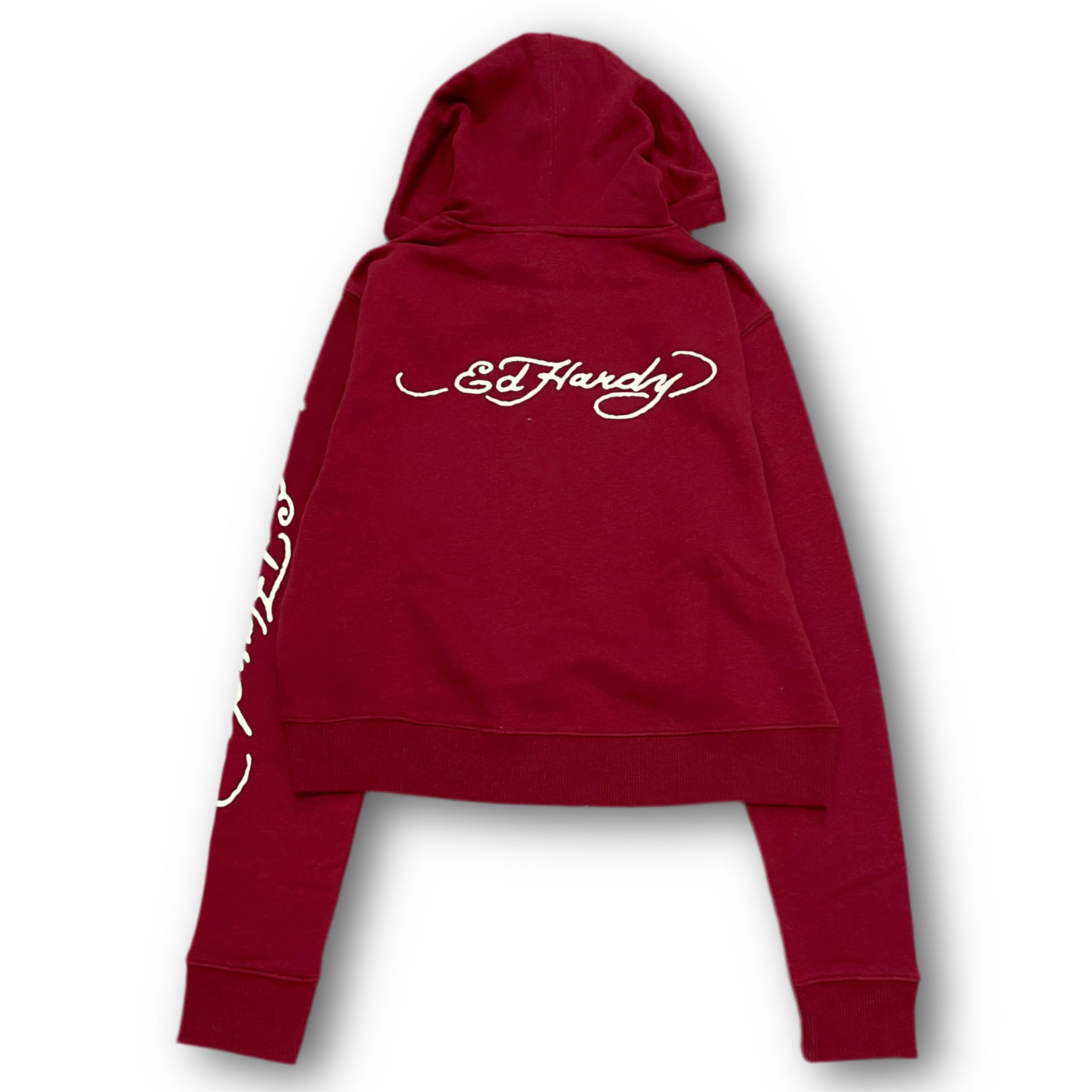 ED HARDY “Koi fish” BURGUNDY CROPPED HOODIE